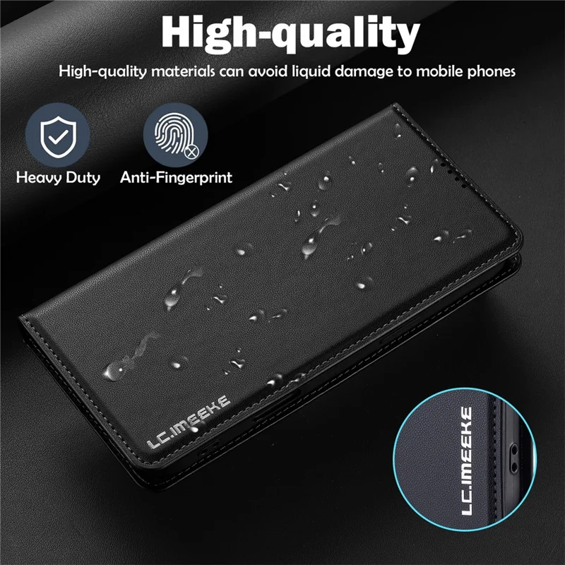 LC.IMEEKE L1 Серия для iPhone 17 Чехол из искусственной кожи-кошелек со складной подставкой Защитный чехол для телефона - Черный
