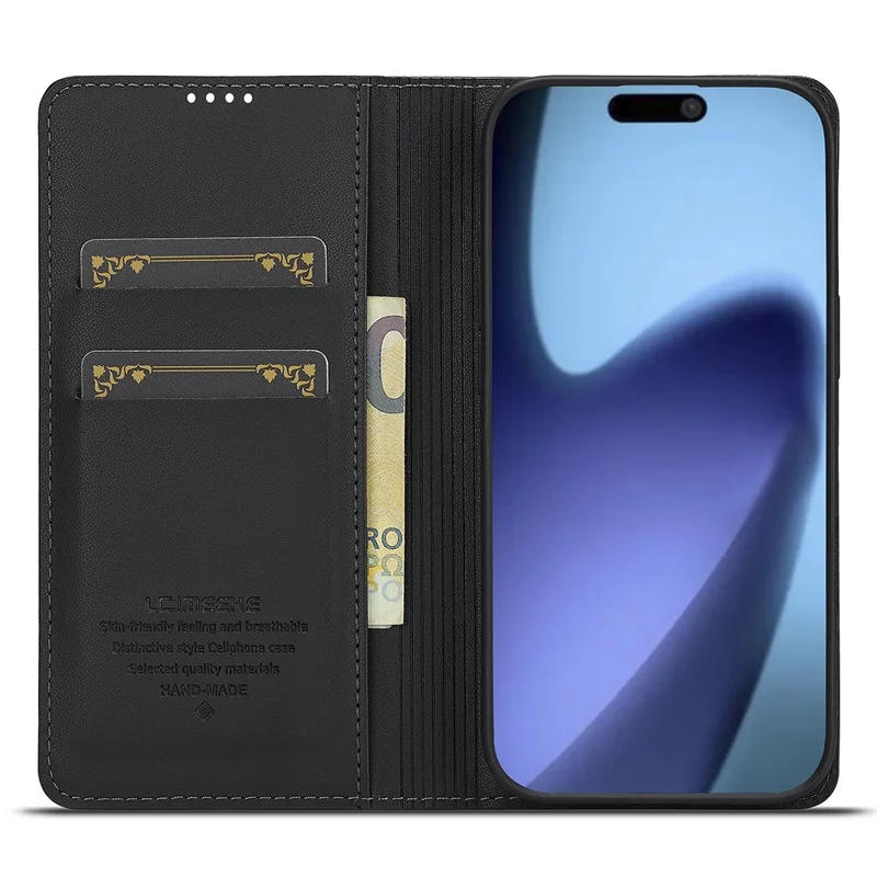 LC.IMEEKE L1 Series для iPhone 17 Чехол из искусственной кожи с отделением для карт и подставкой - Черный