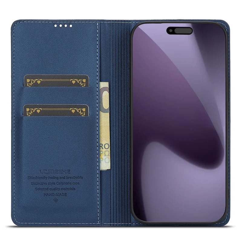LC.IMEEKE L1 Series for iPhone 17 Pro Case PU Leather Wallet Stand Protective Phone Cover - Blue