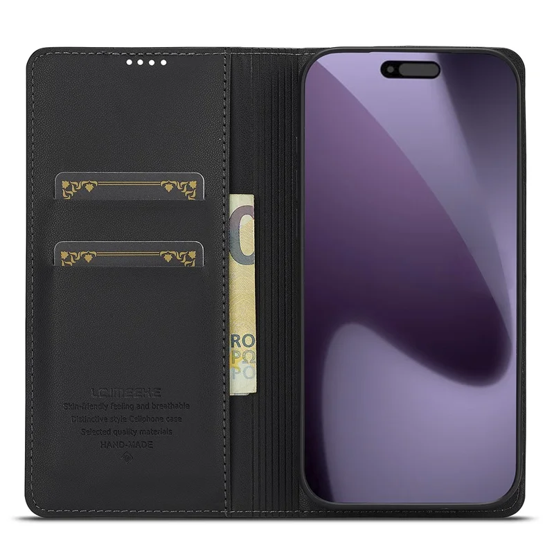 LC.IMEEKE L1 Series for iPhone 17 Pro Max Case PU Leather Wallet Stand Protective Phone Cover - Black
