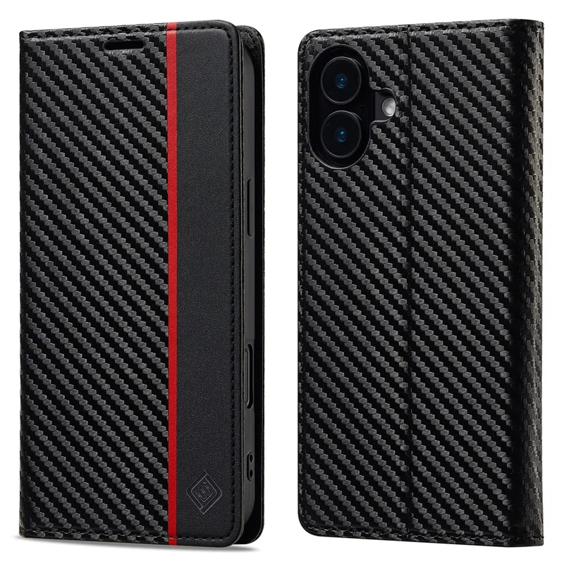 LC.IMEEKE For iPhone 17 Wallet Case Carbon Fiber Texture Leather Phone Cover - Vertical Stripe