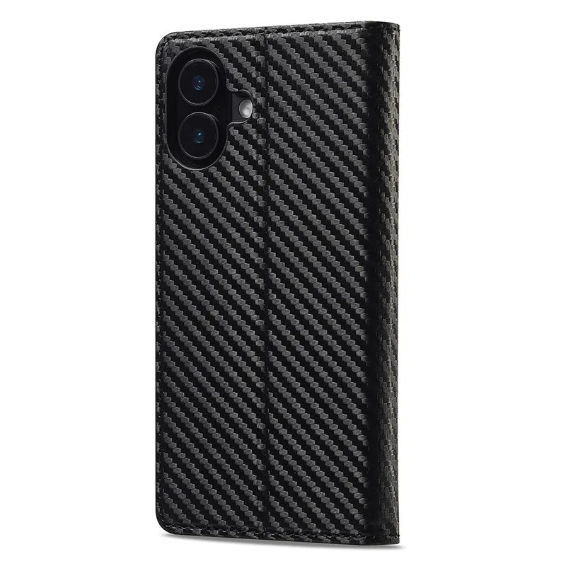 LC.IMEEKE For iPhone 17 Wallet Case Carbon Fiber Texture Leather Phone Cover - Vertical Stripe
