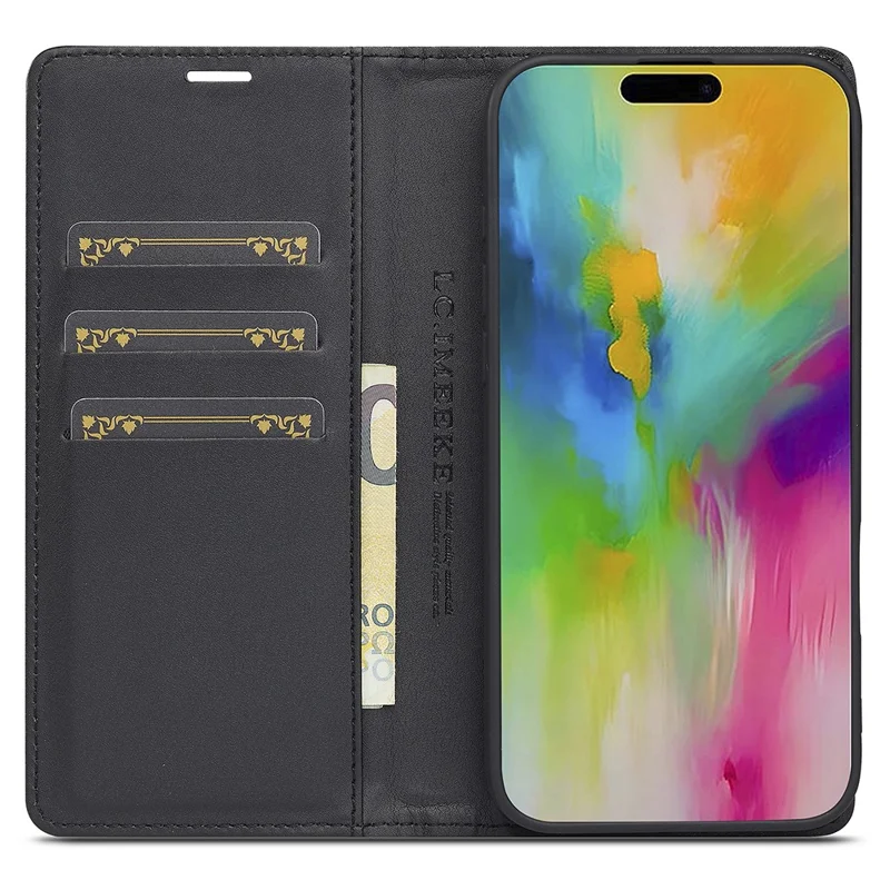 LC.IMEEKE For iPhone 17 Wallet Case Carbon Fiber Texture Leather Phone Cover - Vertical Stripe