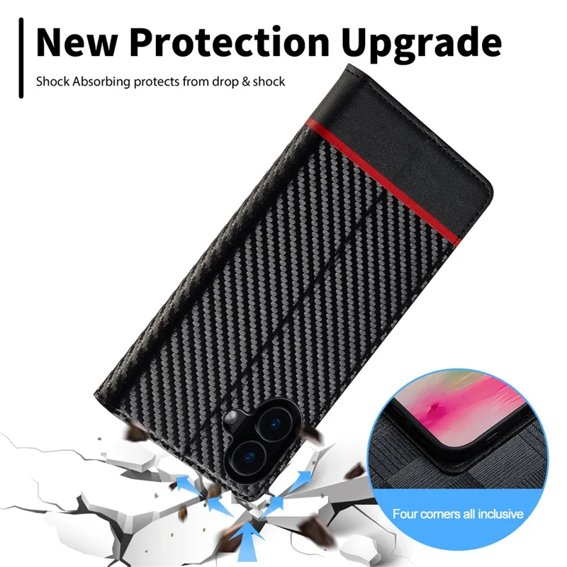 LC.IMEEKE For iPhone 17 Wallet Case Carbon Fiber Texture Leather Phone Cover - Vertical Stripe