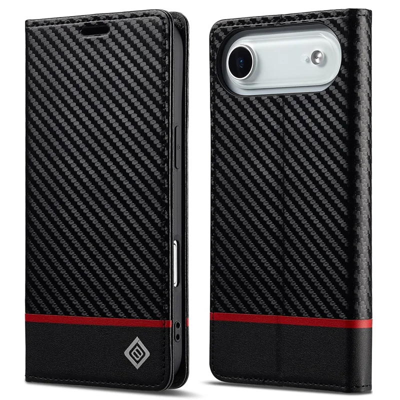 LC.IMEEKE For iPhone 17 Air Wallet Case Carbon Fiber Texture Leather Phone Cover - Horizontal Stripe