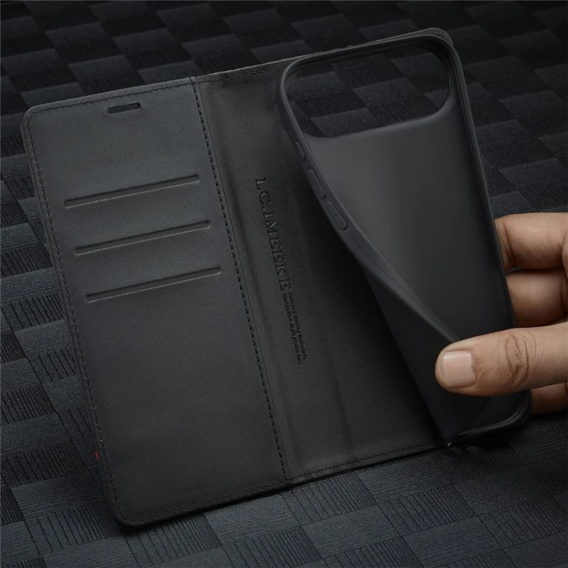LC.IMEEKE For iPhone 17 Air Wallet Case Carbon Fiber Texture Leather Phone Cover - Horizontal Stripe