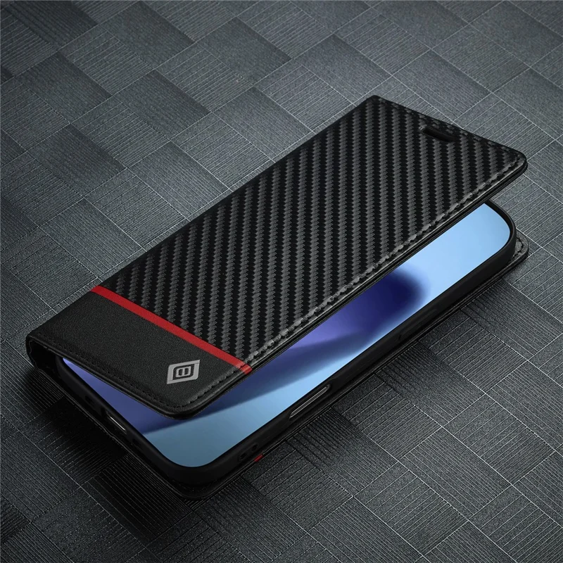 LC.IMEEKE For iPhone 17 Air Wallet Case Carbon Fiber Texture Leather Phone Cover - Horizontal Stripe