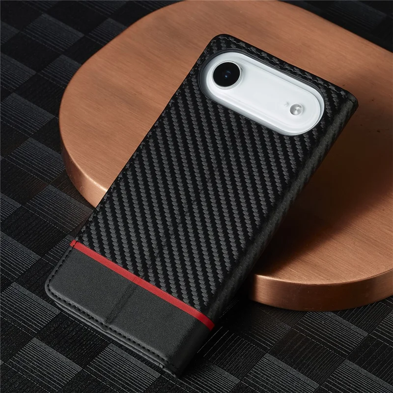 LC.IMEEKE For iPhone 17 Air Wallet Case Carbon Fiber Texture Leather Phone Cover - Horizontal Stripe