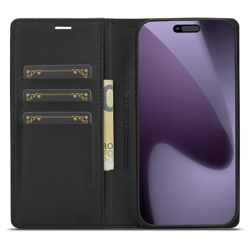 LC.IMEEKE para iPhone 17 Pro Capa Carteira com Textura de Fibra de Carbono - Listras Horizontais