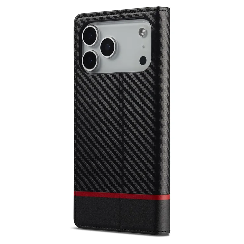 LC.IMEEKE iPhone 17 Pro Max Brieftasche Hülle mit Karbonfaser-Textur und Lederoptik - Horizontale Streifen