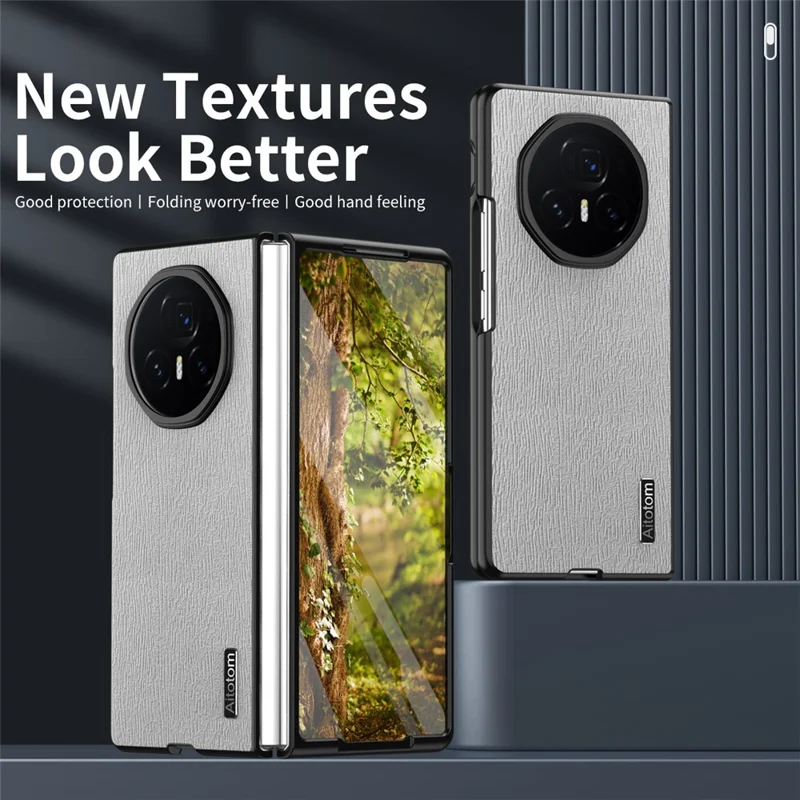 For Honor Magic V5 5G Case Wood Texture PU Leather Coated PC TPU Phone Cover - Grey