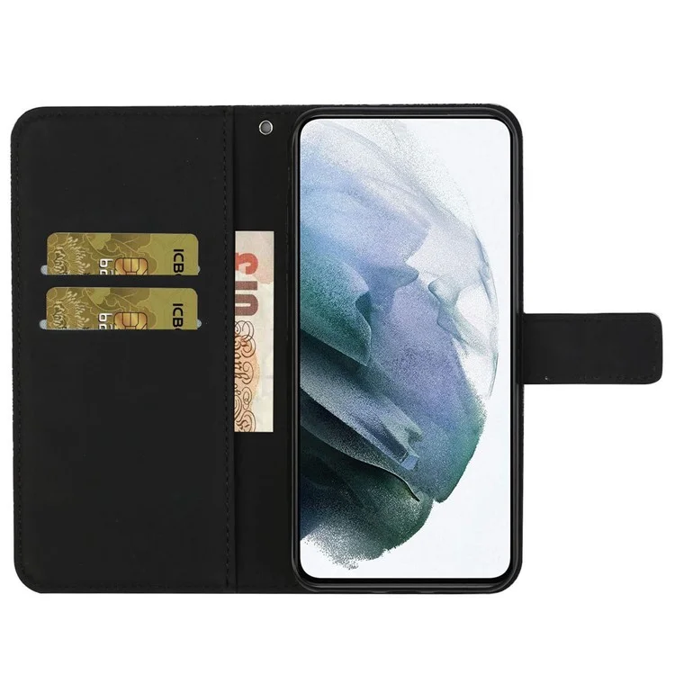 Pour Samsung Galaxy S23 Ultra Mobile Phone Cover Anti-fading Style Ethnique Modèle de Fleur Imprimé Case de Téléphone pu Leather + Tpu Stand Portefeuille - le Noir