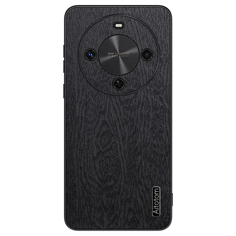 Capa Para Honor X70 5G Textura de Madeira Revestimento de Couro PU PC TPU - Preto