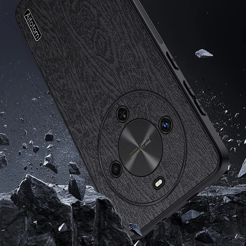 Capa Para Honor X70 5G Textura de Madeira Revestimento de Couro PU PC TPU - Preto