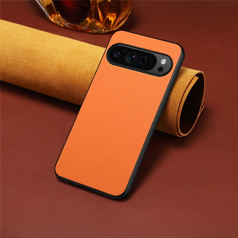 Custodia per Google Pixel 10 / Pixel 10 Pro con Texture di Vitello in Pelle + PC + TPU - Arancione