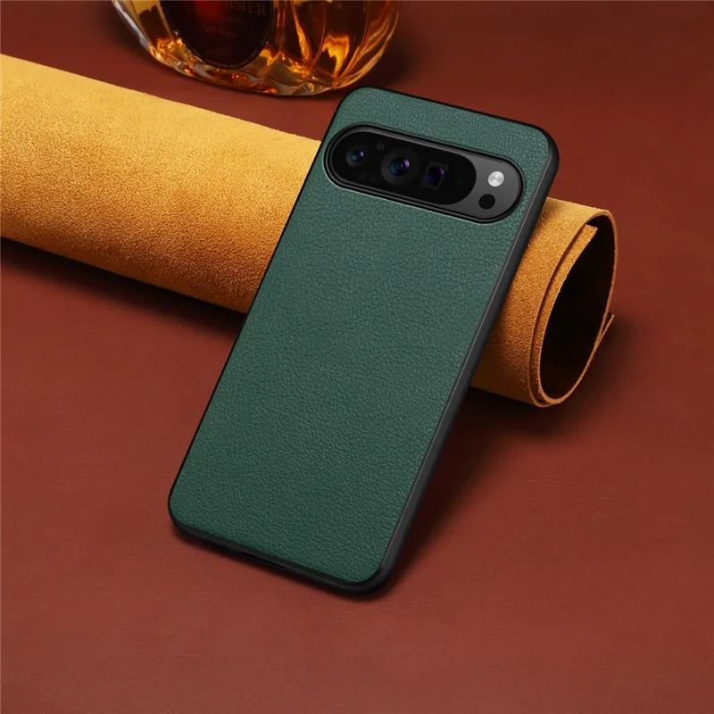 For Google Pixel 10 / Pixel 10 Pro Case Calf Texture Leather + PC + TPU Phone Cover - Green
