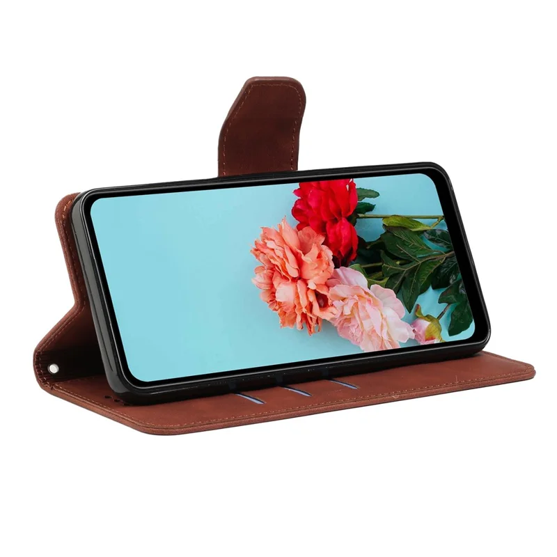 For Samsung Galaxy S23 Ultra Solid Color PU Leather Wallet Case Magnetic Closure Stand Flip Protective Phone Cover - Brown