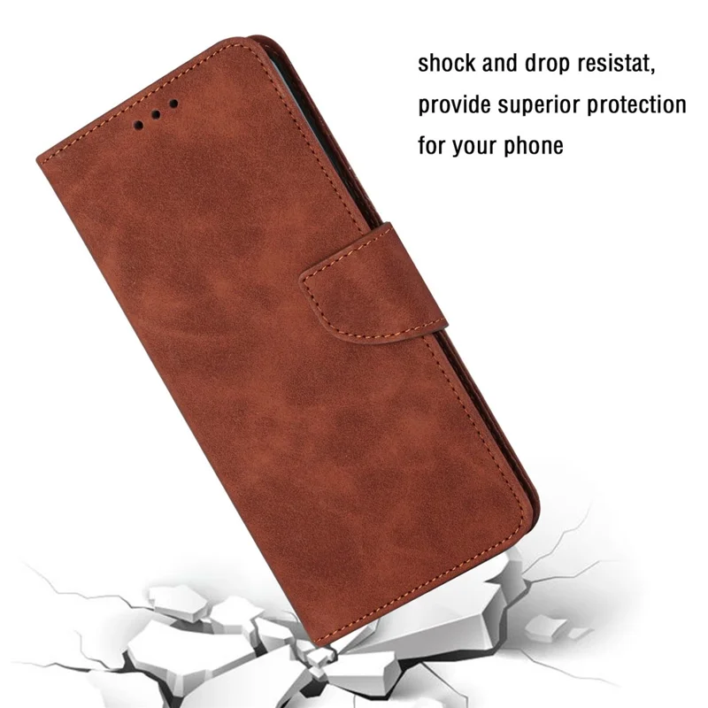 For Samsung Galaxy S23 Ultra Solid Color PU Leather Wallet Case Magnetic Closure Stand Flip Protective Phone Cover - Brown