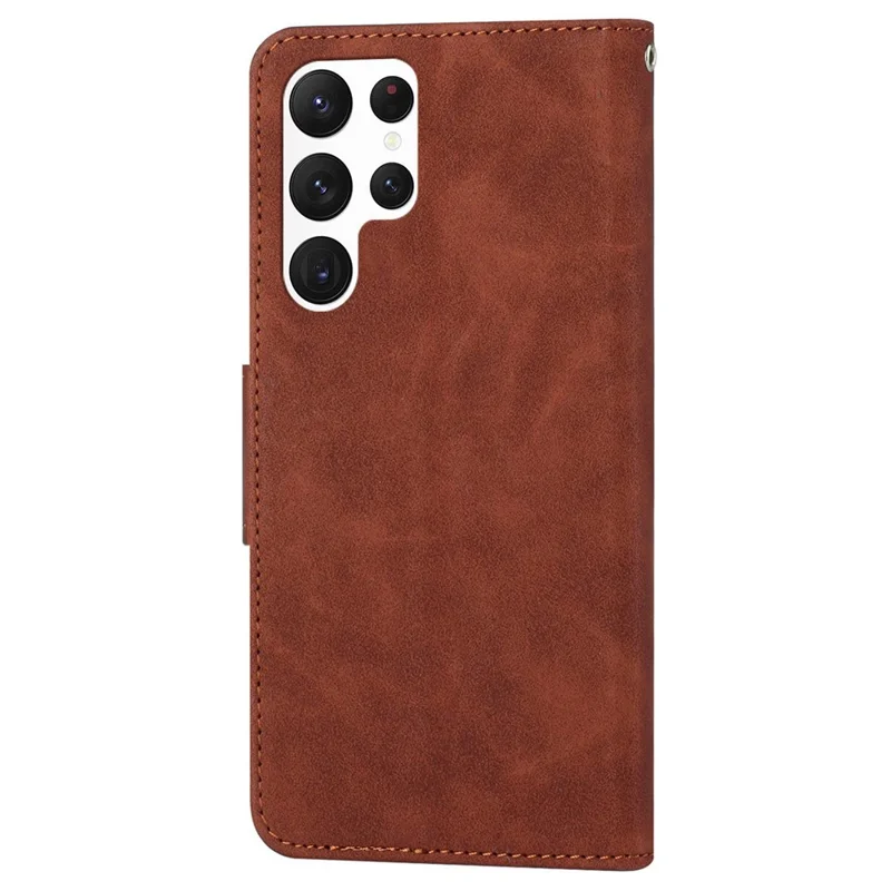 For Samsung Galaxy S23 Ultra Solid Color PU Leather Wallet Case Magnetic Closure Stand Flip Protective Phone Cover - Brown