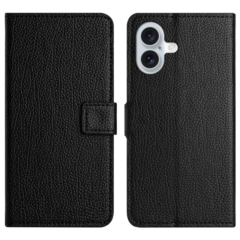 Capa de Couro Sintético para iPhone 17 com Carteira, Textura de Couro de Lichia, Preta