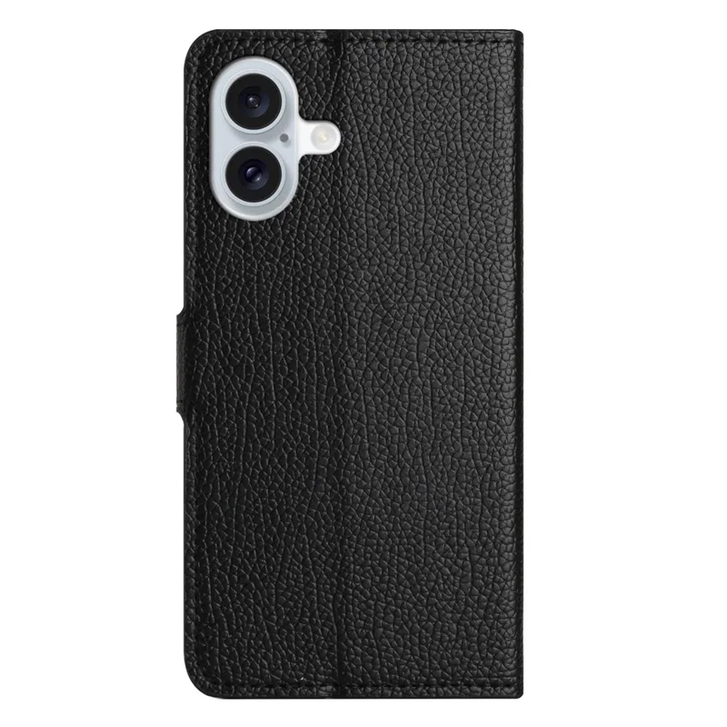 Capa de Couro Sintético para iPhone 17 com Carteira, Textura de Couro de Lichia, Preta