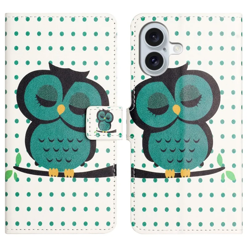 Capa para iPhone 17 com Estampa de Padrão em Couro PU com Carteira - Coruja de Bolinhas