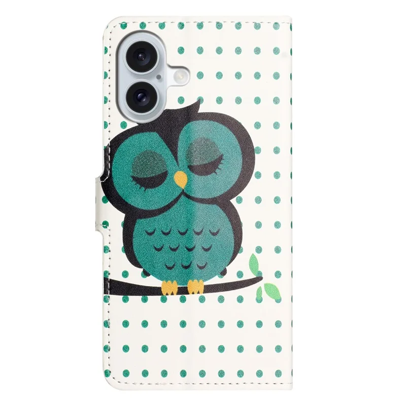 Capa para iPhone 17 com Estampa de Padrão em Couro PU com Carteira - Coruja de Bolinhas