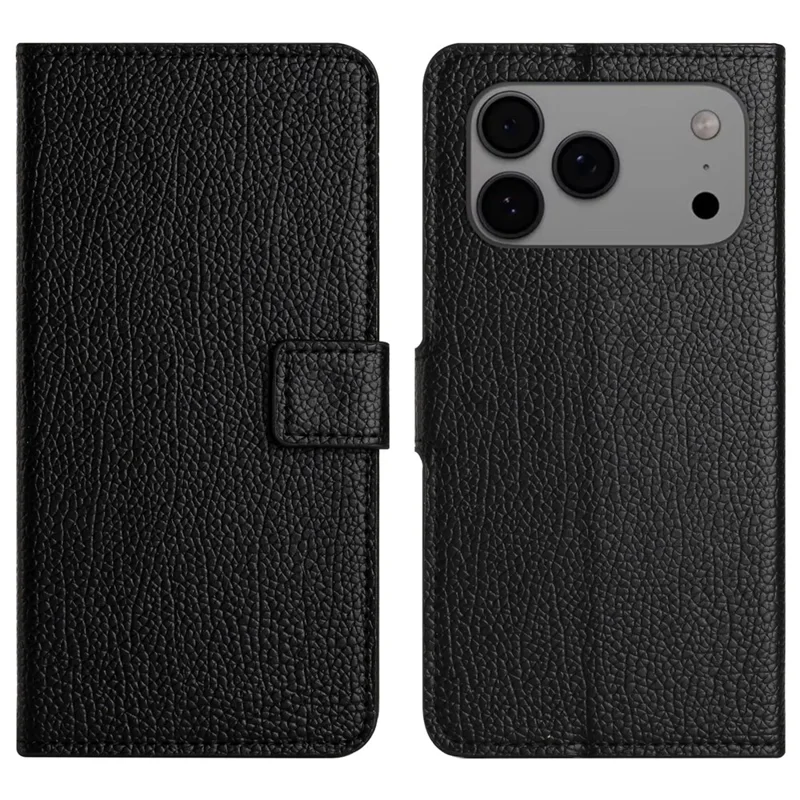 Чехол для iPhone 17 Pro из искусственной кожи, бумажник, чехол для телефона, текстура личи, черный
