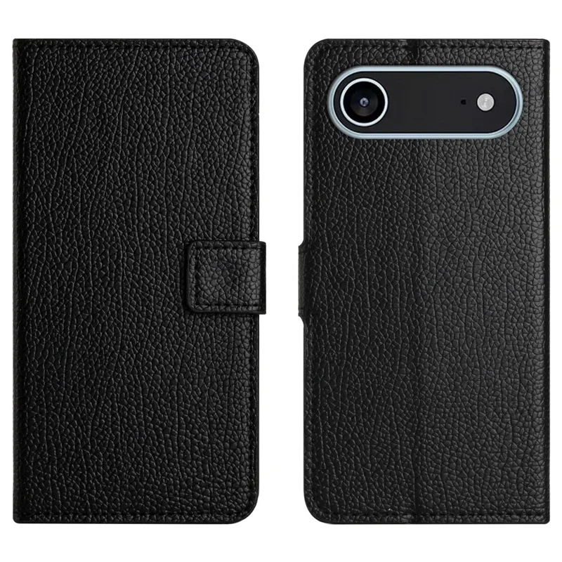 Für iPhone 17 Air Hülle PU-Leder Brieftasche Handyhülle Litschi-Textur, Schwarz