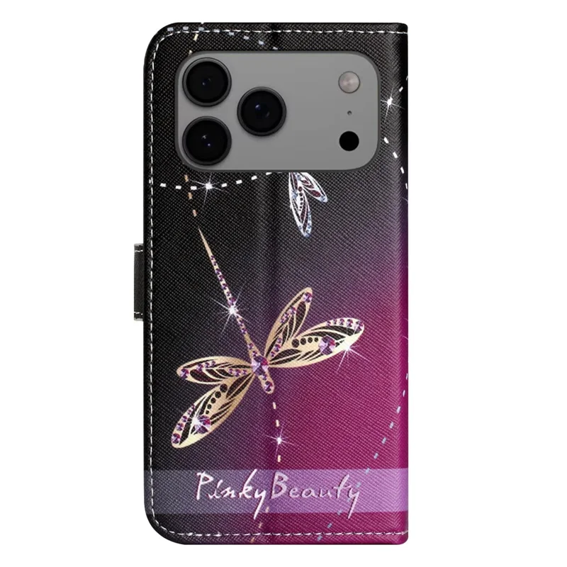 For iPhone 18 Pro Max / 17 Pro Max Case Pattern Print PU Leather Wallet Phone Cover Cross Texture - Dragonfly