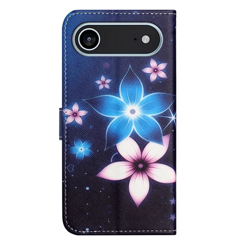 For iPhone 17 Air Case Pattern Print PU Leather Wallet Phone Cover Cross Texture - Blue Flower