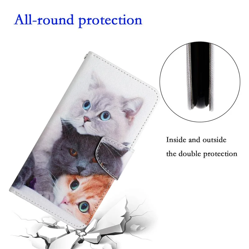 For Samsung Galaxy S23 Ultra Cross Texture PU Leather Stand Case Pattern Printing Full Protection Phone Wallet Cover - Three Cats