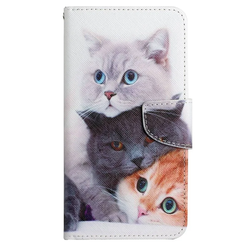 For Samsung Galaxy S23 Ultra Cross Texture PU Leather Stand Case Pattern Printing Full Protection Phone Wallet Cover - Three Cats
