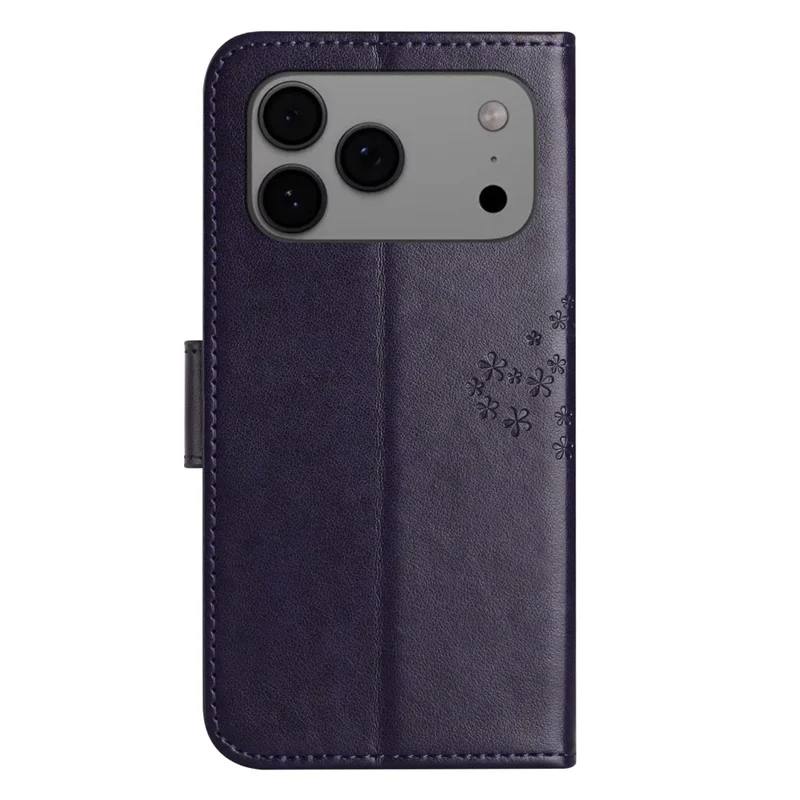 For iPhone 17 Pro Case PU Leather Owl Tree Imprinted Wallet Phone Cover with Strap - Donkerblauw