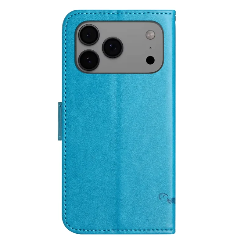 For iPhone 17 Pro Case Wallet Stand Imprinted Butterfly Flower PU Leather Phone Cover - Blue