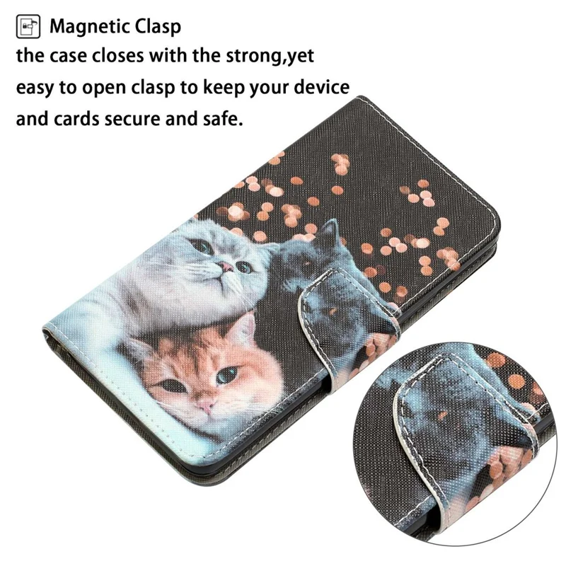For Samsung Galaxy S23 Ultra Cross Texture Anti-scratch PU Leather Case Pattern Printing Stand Wallet Phone Cover - Three Cats
