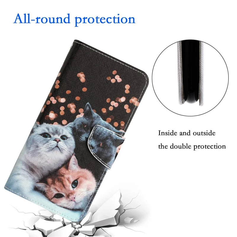 For Samsung Galaxy S23 Ultra Cross Texture Anti-scratch PU Leather Case Pattern Printing Stand Wallet Phone Cover - Three Cats