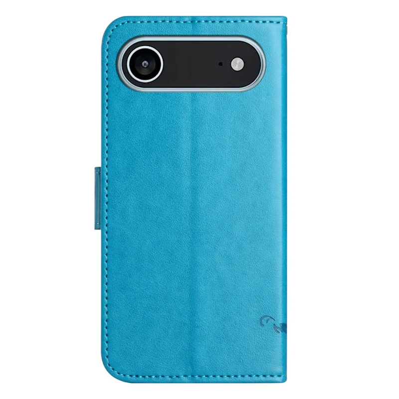 For iPhone 17 Air Case Wallet Stand Imprinted Butterfly Flower PU Leather Phone Cover - Blue