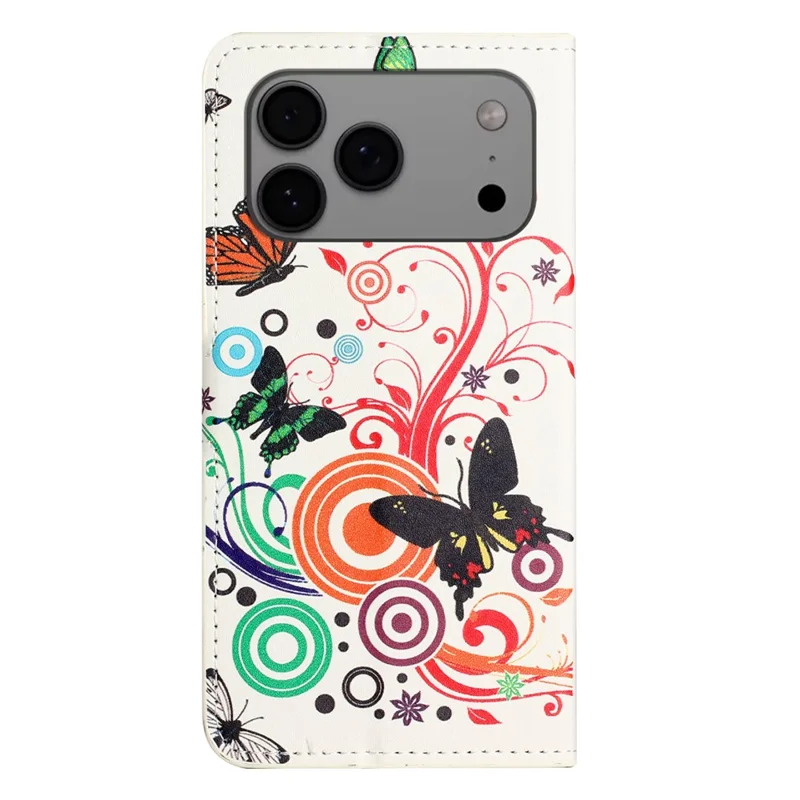 Capa de Couro com Estampa de Borboleta Branca para iPhone 17 Pro - Carteira para Celular