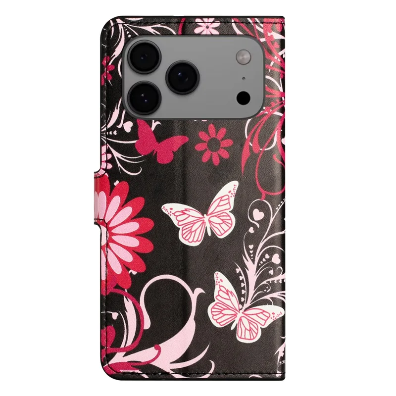 For iPhone 18 Pro / 17 Pro Case Pattern Print PU Leather Wallet Phone Cover - Black Butterfly