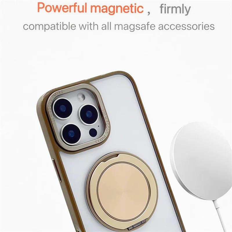 For iPhone 13 Pro Magnetic Case Acrylic TPU Phone Back Cover with Kickstand - Desert Gold