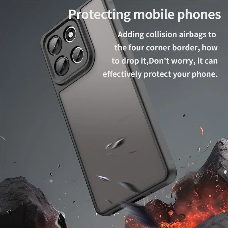 Cover posteriore per Motorola Moto G100 Pro 5G / G86 5G, custodia antiurto con protezione ad airbag, PC smerigliato + TPU traslucido - Nero