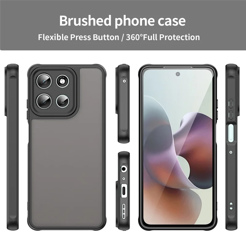 Para Motorola Moto G56 5G / G66y 5G / G66j 5G Funda Prueba de caída Airbags Mate Translúcido PC + Funda Trasera de TPU - Negro