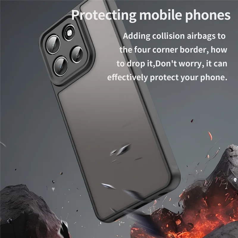 Para Motorola Moto G56 5G / G66y 5G / G66j 5G Funda Prueba de caída Airbags Mate Translúcido PC + Funda Trasera de TPU - Negro