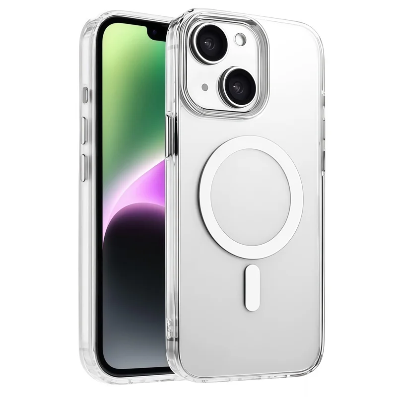 For iPhone 15 Case Compatible with MagSafe Clear PC + TPU Sealed Magnetic Phone Cover - White