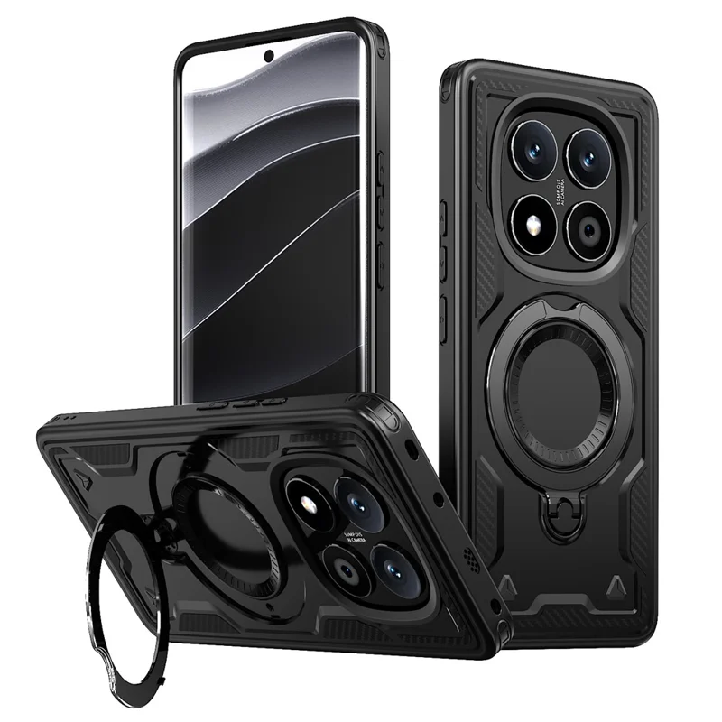 For Xiaomi Poco X7 5G / Redmi Turbo 4 Pro 5G Case Compatible with MagSafe Military Protection PC + TPU Kickstand Phone Cover - Black