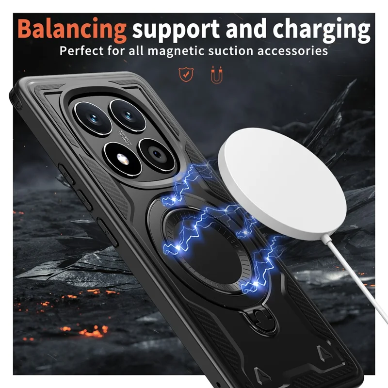For Xiaomi Poco X7 5G / Redmi Turbo 4 Pro 5G Case Compatible with MagSafe Military Protection PC + TPU Kickstand Phone Cover - Black