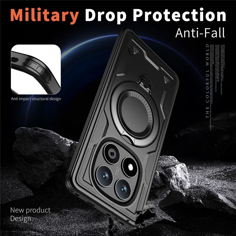 For Xiaomi Poco X7 5G / Redmi Turbo 4 Pro 5G Case Compatible with MagSafe Military Protection PC + TPU Kickstand Phone Cover - Black