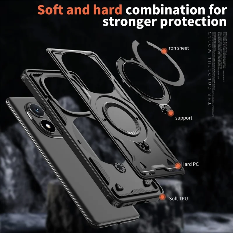 For Xiaomi Poco X7 5G / Redmi Turbo 4 Pro 5G Case Compatible with MagSafe Military Protection PC + TPU Kickstand Phone Cover - Black