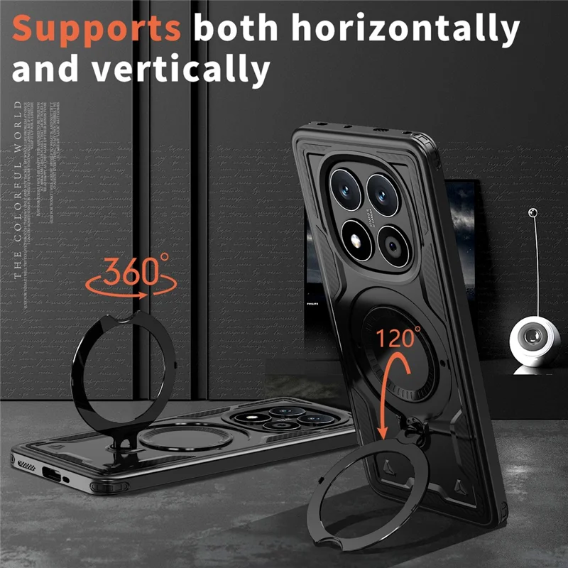 For Xiaomi Poco X7 5G / Redmi Turbo 4 Pro 5G Case Compatible with MagSafe Military Protection PC + TPU Kickstand Phone Cover - Black